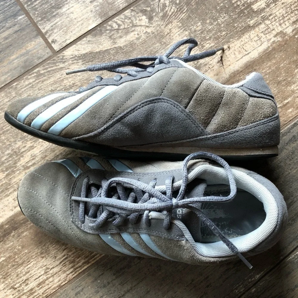 Adidas grey with baby blue three stripe shoe size 5.5